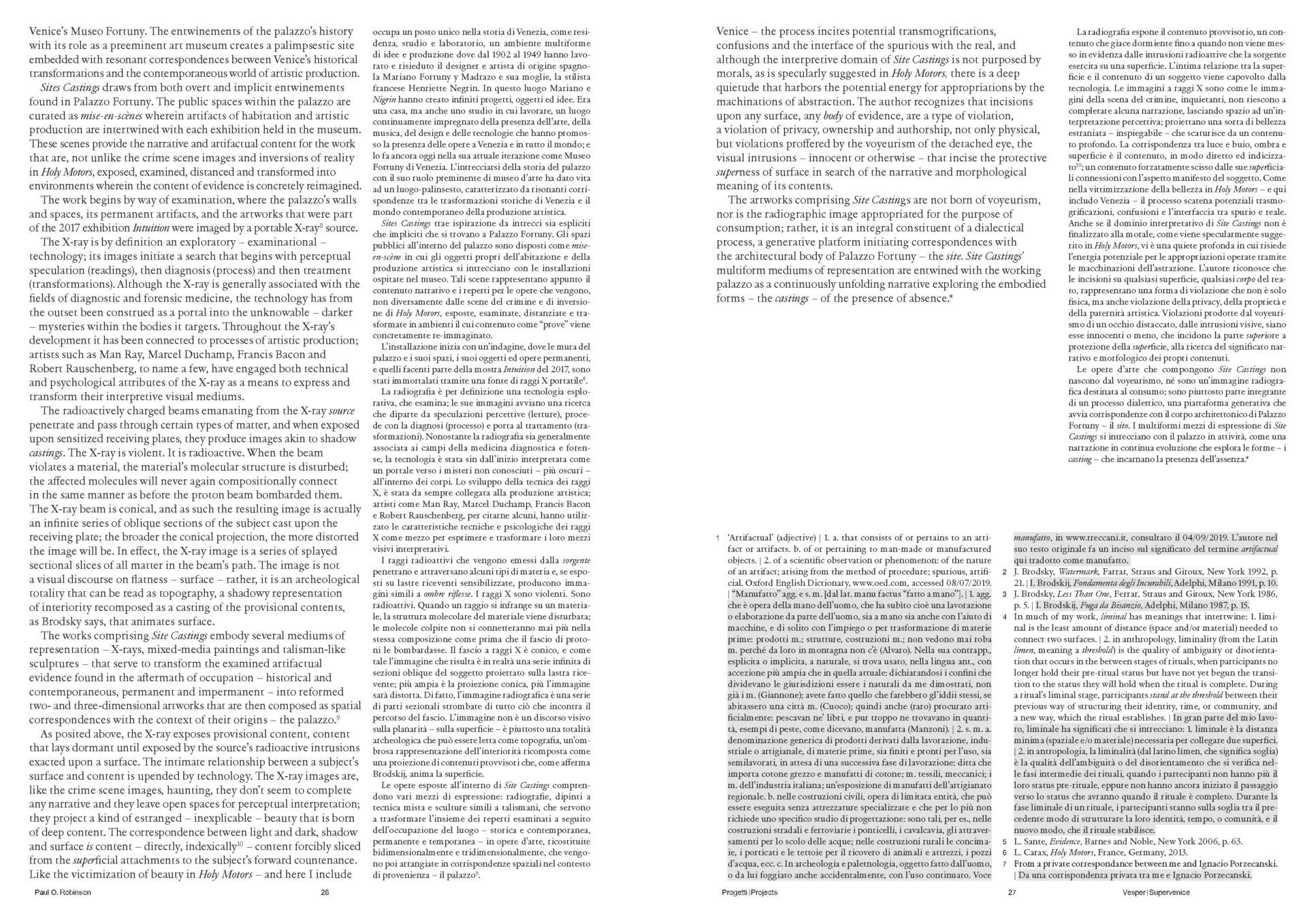 "SITE CASTINGS" IN VESPER, EDITION 1, SUPERVENICE